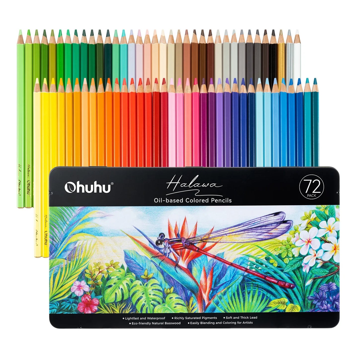 סט עפרונות צבעוניים Ohuhu Halawa – 72 צבעים על בסיס שמן לעבודה מקצועית