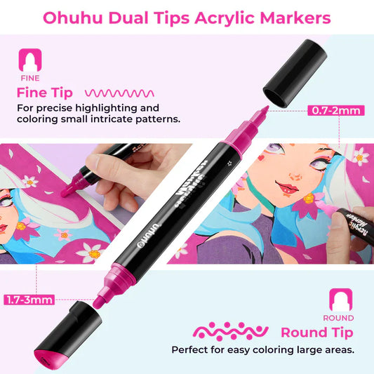 Ohuhu Dual Nib Waterproof Acrylic Pen 30 Colors