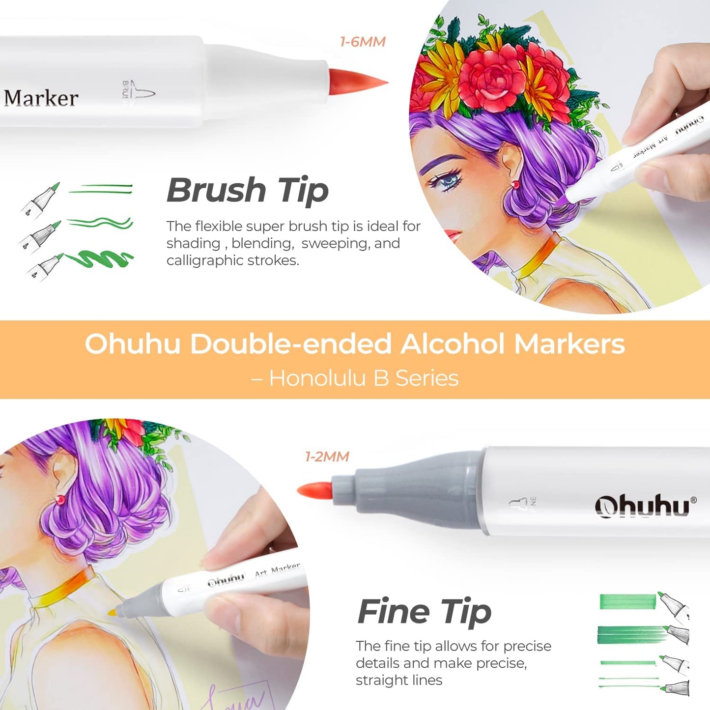 Ohuhu Honolulu 104 Colors Dual Tips Alcohol Art Markers