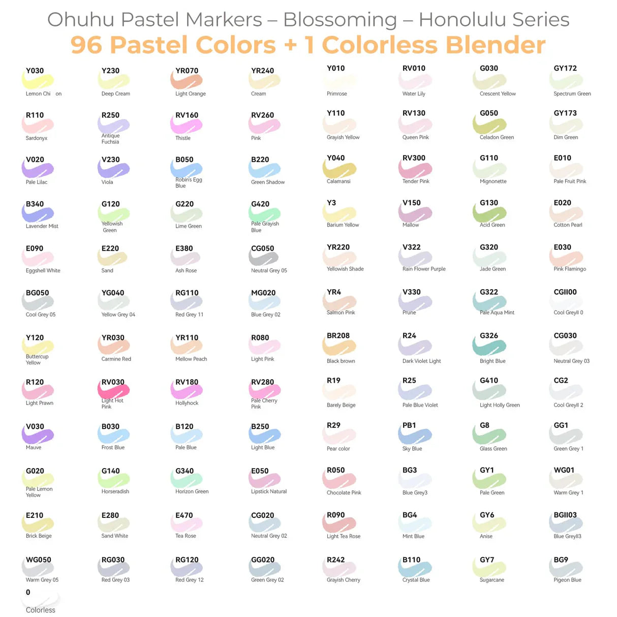 Ohuhu Honolulu 96 Pastel Colors Alcohol Art Markers - Sweetness & Blossoming