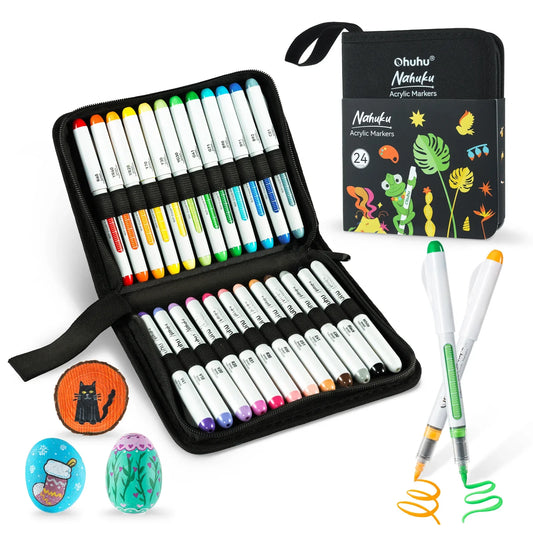 Ohuhu Direct-ink Acrylic Markers 24 Colors – סט טושים אקריליים מקצועיים לציור ויצירה
